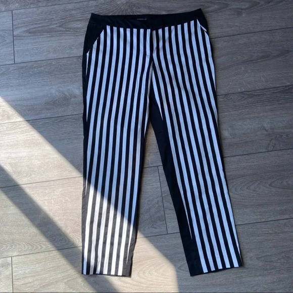 Cynthia Rowley Black White Striped Two Tunes  Stretchy Cropped Pants - Picture 2 of 12